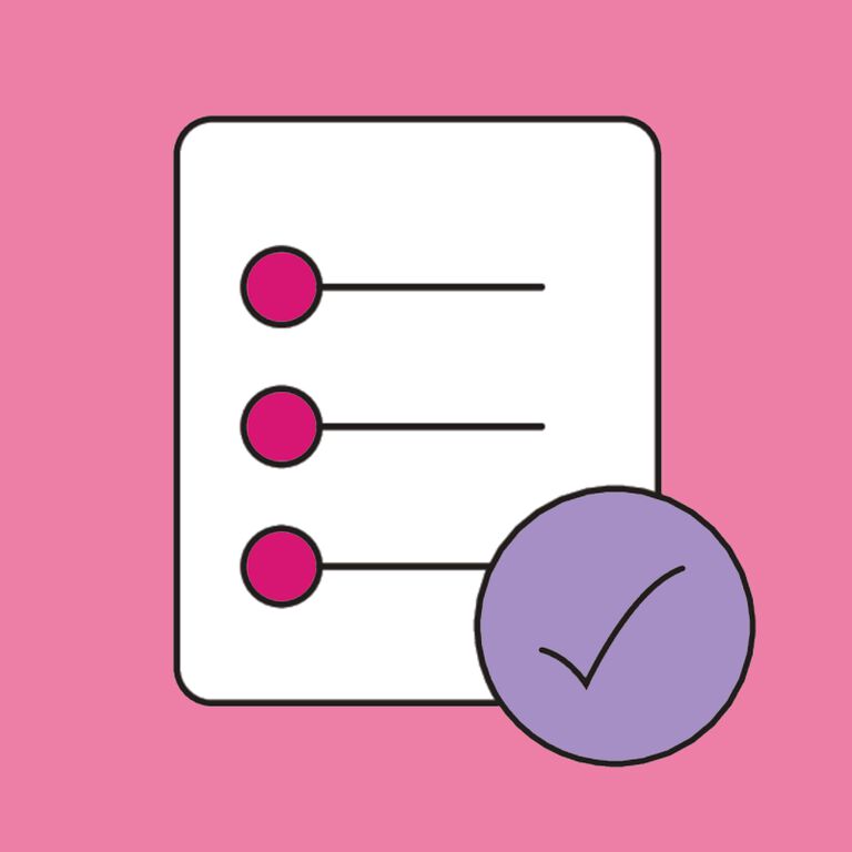 Task checklist icon with purple checkmark on pink background