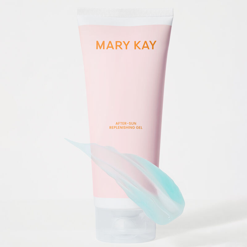 Bottle of Mary Kay&reg; After-Sun Replenishing Gel standing on its cap 
