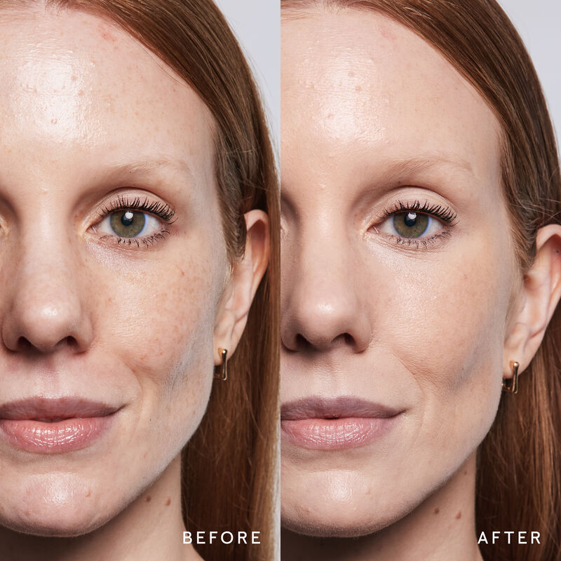 Model before and after showing TimeWise 3D Foundation Luminous finish payoff in shade Light 7