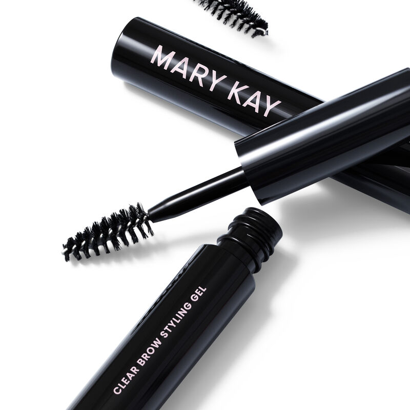 Tubes of Mary Kay Clear Brow Styling Gel styled with applicators