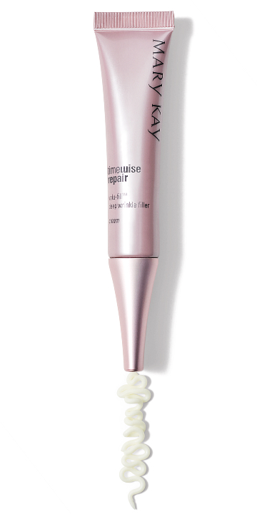 Tubo de la Crema Efecto Rellenador de Arrugas Volu‑Fill&reg; TimeWise&reg; Repair con producto saliendo.