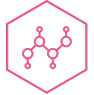 &Iacute;cono de mol&eacute;cula de ceramida en un hex&aacute;gono rosa